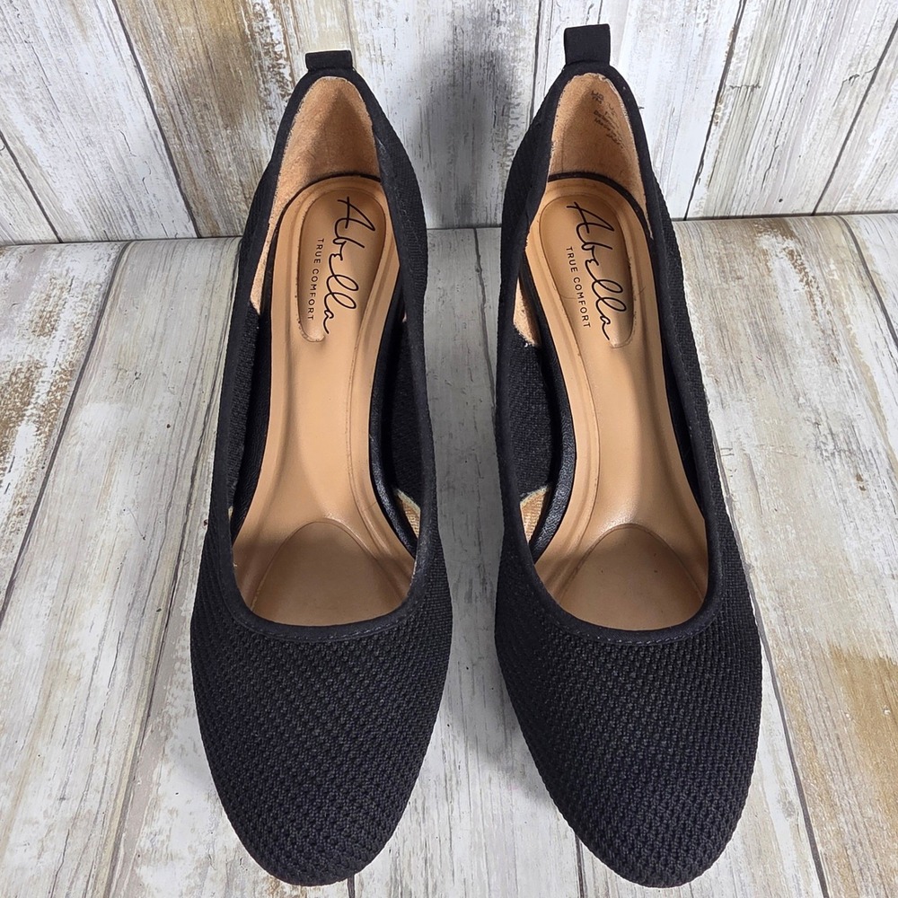 Abella Jazzy Black Fabric Round Toe Wedge Pumps True Comfort Shoes Womens 7M